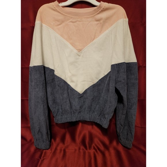 Women Dark Blue Colorblock Pink Long Sleeve Corduroy Sweatshirt small zaful - Picture 2 of 7